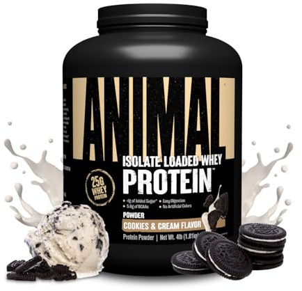 Animal Whey Isolate Protein Powder - Loaded for Pre & Post Workout Muscle Builder and Recovery with Digestive Enzymes for Men & Women - 25g Protein, Great Taste, Low Sugar - Cookies & Cream 4 lbs