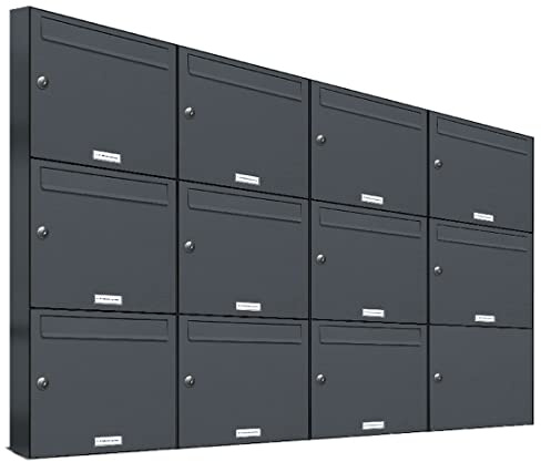 AL Briefkastensysteme 11er Briefkastenanlage Anthrazit Grau RAL 7016, Premium Briefkasten DIN A4, 11 Fach Postkasten modern Aufputz