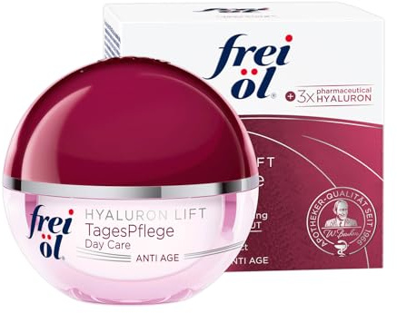 frei öl ANTI AGE HYALURON LIFT TagesPflege, Tagescreme mit 4-fach Anti-Age-Wirkung, vitalisierend und verbessert die Elastizität, Gesichtscreme, vegan, 50 ml