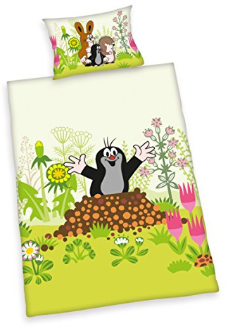 Herding DER KLEINE MAULWURF Kleinkinder-Bettwäsche-Set, Wendemotiv, Bettbezug , 2 Stück , 100 x 135 cm, Kopfkissenbezug 40 x 60 cm, Flanell/Biber, Bunt