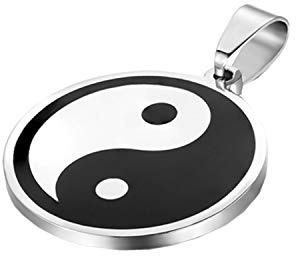 JewelryWe Schmuck Herren Damen Halskette, Edelstahl Tai Chi Yin und Yang Anhänger mit 55cm Kette, Weiß Grau Schwarz, kostenlos Gravur