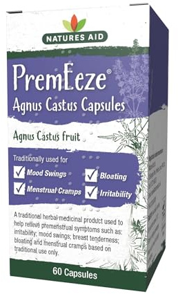 Natures Aid PremEeze Agnus Castus 400mg - High Potency - Supports Hormonal Balance, Menstrual & Women's Health, Stress Management - Vegan, Gluten Free, Non-GMO Natural Supplement - 60 Capsules