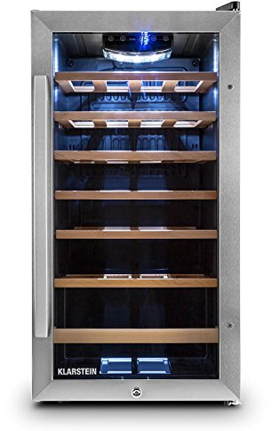 KLARSTEIN Cantinetta Vino, Cantinetta Vino Refrigerata a Zona Singola per Interno/Esterni, Frigo Bar, Cantina Vino con Vetrina, Mini Bar con Protezione UV, Frigo Vino Touch, 5-18°C, 26 Bottiglie