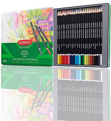 Derwent Academy Colouring Pencils, Set of 24 in Tin Box, Blendable Multicolour Artist’s Pencils, Ideal for Colouring, Drawing & Illustration, Premium Hobbyist Quality, 2301938