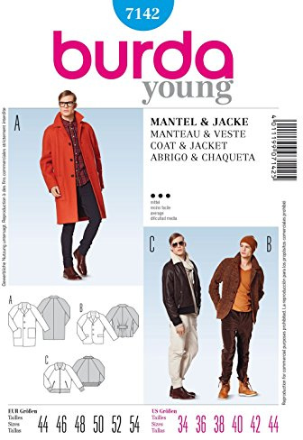 Burda 7142 Schnittmuster Kurzmantel, Jackett und Blouson (Herren, Gr. 44-54) Level 3 mittel