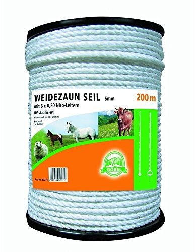 Göbel Weidezaun Elektroseil 200m 6mm 6 x 0,18 Niroleiter 3,87 Ohm/m winterfest lange Lebensdauer