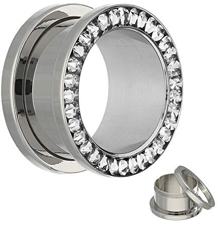 Treuheld® Kristall Ohr Flesh Tunnel | Silber | 17 Größen