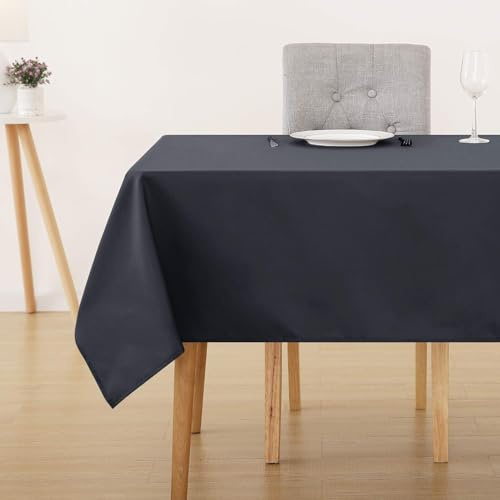 Deconovo Tischdecke Abwaschbar Wasserabweisend 140x240cm Dunkelgrau Fleckschutz Tischwäsche Abwischbar Polyester für Esszimmer Garten Party Haushalt