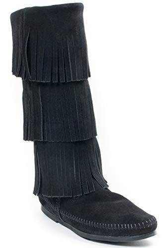 Minnetonka - 3-Layer Fringe Boot, Stivali E Stivaletti, Donna, Nero (Black), 39