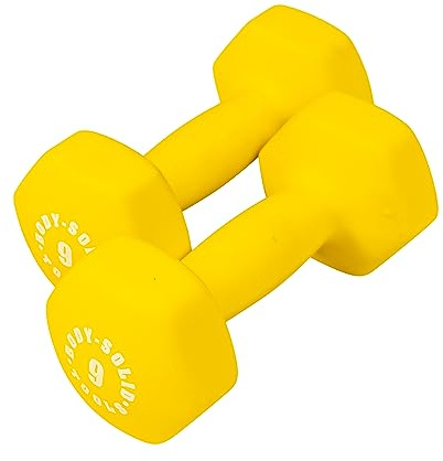 Body-Solid Tools (BSTND9PR) Neoprene Dumbbell for Weight and Aerobic Strength Training, Pilates & Physical Therapy, Hand Weights for Men and Women, Commercial and Home Gym Free Weights Hex End Dumbbells, Yellow, 9lbs. Pair