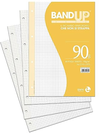 Bm – BeMore – Ersatzband A4 mit verstärktem Band – Lineatur 5 mm – Kariert mit Rändern für 4. und 5. Klasse – 40 Blatt – Papier 90 g/m² – 0105489
