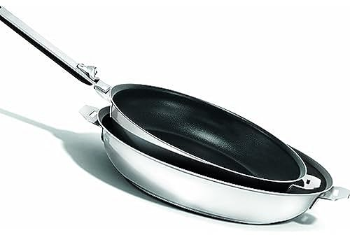 KITCHEN FUN 12901844 Lot de 2 Poêles à frire, Acier Inoxydable,Argent (INOX), 24 cm - 28 cm + 1 manche amovible