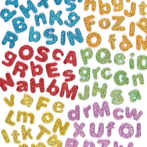 Baker Ross Selbstklebende Schaumstoff-Glitzer-Buchstaben - glitzernd - zum Basteln für Kinder - ideal für Schriftzüge und als Dekoration - 850 Stück EX594 Sortiert