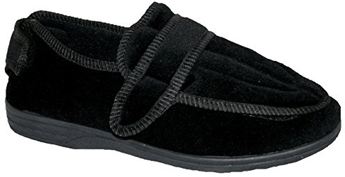 Mens or Womens Diabetic Orthopaedic Comfort Luxury Slippers Shoes Wide Fit Adjustable Rip Tape Ladies, Black, 8 UK