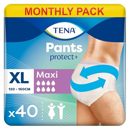 TENA Pants Maxi XL - 40 Pants im Monatspaket (4 x 10 Stück) - Einweghosen für Frauen und Männer - atmungsaktive Unisex Inkontinenzslips - bei Blasenschwäche und Harninkontinenz - Weiß, Größe XL