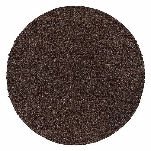 Teppium Moderner Hochflor Teppich Wohnzimmer 120 cm Rund Braun - Shaggy Flauschiger Teppich, Extra Weich, Pflegeleicht und Einfarbig - für Schlafzimmer, Küche und Esszimmer