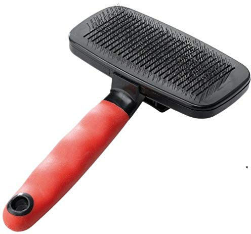 Ferplast Cepillo Carda Autolimpiante para Perros - Pelo Medio y Largo - Sistema para Eliminar el Pelo - Cerdas Inclinadas y Puntas Redondeadas, Acero Inoxidable - Mango Ergonómico - Tamaño L, Rojo