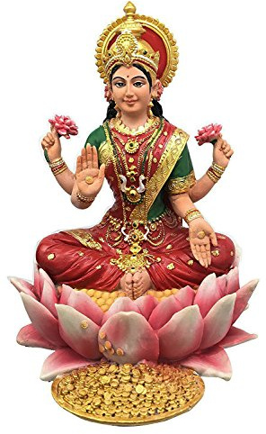 PT Pacific Trading Lakshmi Hindu-Göttin auf Lotus-Statue, Skulptur