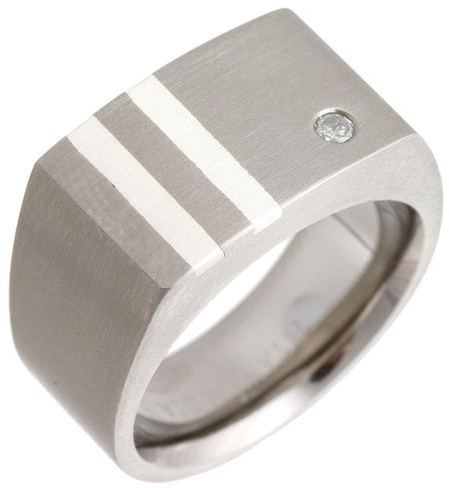 Theia Siegelring Titan und Silber Intarsie 0.05ct Diamant Matt 10mm - Größe 63 (20.1)