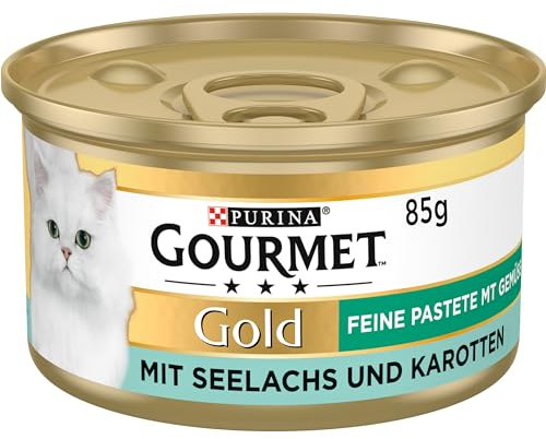 Gourmet Gold Feine Pastete mit Gemüse Katzenfutter nass, mit Seelachs und Karotten, 12er Pack (12 x 85g)