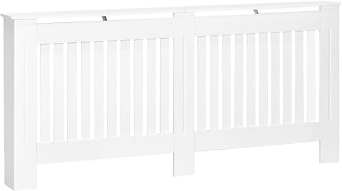 HOMCOM Slatted Radiator Cover Painted Cabinet MDF Lined Grill in White (172L x 19W x 81H cm)