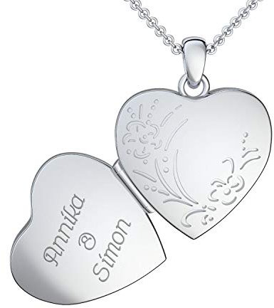 Herz Kette Gravur Silber 925 Medaillon + inkl. Luxusetui + Kettenanhänger mit Gravur persönlich individuell gestalten 925er Anhänger gravierbar Silberkette zum Öffnen FF100-12 SS92545