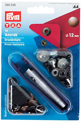 Prym 390336 Nähfrei-Druckknopf Anorak, 12mm, altkupfer, 10 Stück mit Werkzeug
