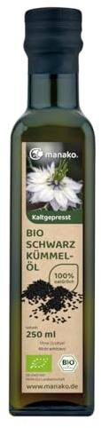 manako BIO Schwarzkümmelöl, kaltgepresst und100% rein, 250 ml Glasflasche