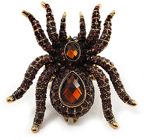Grande bague cocktail Araignée cristal ambre (ton doré ancien)