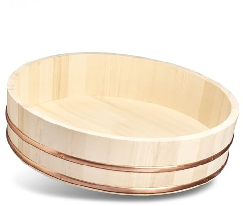 Reishunger Hangiri Holzschüssel für Profis (Durchmesser 48 cm) - Zur Veredlung von Sushi Reis - erhältlich in 30 cm bis 60 cm