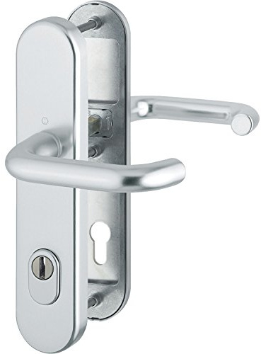 HOPPE Haustür Eingangstür Drückergarnitur PARIS - DIN-Norm Entfernung 92mm, silber eloxiert, Langschild Profilzylinder für Türstärke 77-82mm, mit Kernziehschutz, Prüfung: RC2 nach EN 1906, 1 Stück Sicherheitsbeschlag