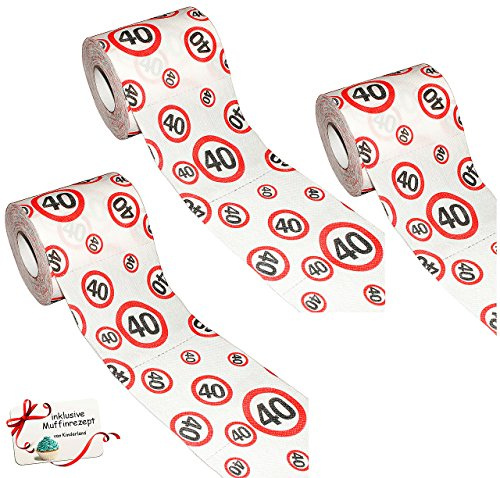 alles-meine.de GmbH 3 Stück Rollen Toilettenpapier - 40. Geburtstag/Happy Birthday - WC Klopapier Klopapier - 25 m - Verkehrsschild - Geschenkartikel - Scherzartikel - Ja..