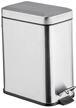 WENKO Treteimer Square Matt Edelstahl - Kosmetikeimer, Mülleimer Fassungsvermögen: 5 l, Edelstahl rostfrei, 14 x 29.5 x 28 cm, Satiniert, 29.5 x 28 x 14 cm