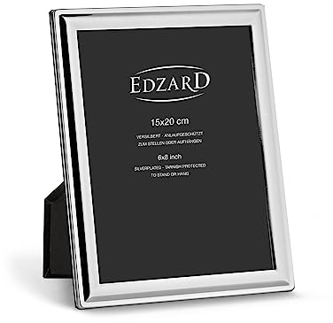 EDZARD Bilderrahmen Terni (Foto 15x20 cm) versilbert anlaufgeschützt | Silberrahmen für Fotos 15x20 cm, Samtrücken, 2 Aufhänger, zum Stellen und Hängen, Fotorahmen, Portraitrahmen