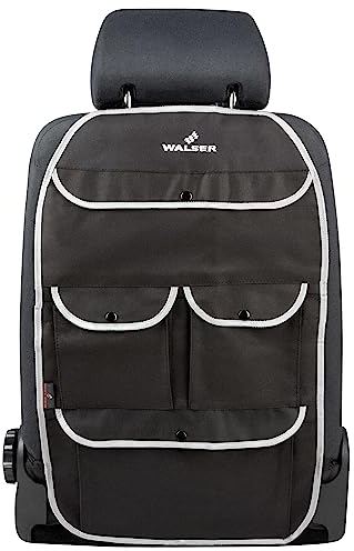 Walser Kinder Organizer, Rücksitztasche Lucky Tom in Schwarz/Grau | Autositzschoner mit Rücklehnenschutz | Rücksitzschoner für Autos