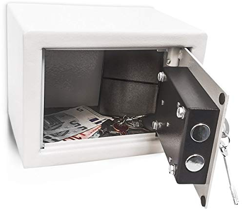 Relaxdays Mini Wandtresor mit Schlüssel, Stahl, Doppelbolzenverriegelung, robust, klein, HBT: 17 x 23 x 17 cm, hellgrau