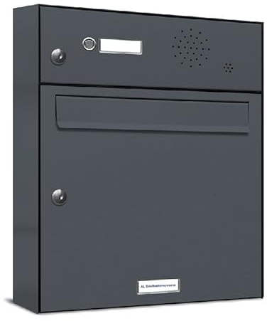 AL Briefkastensysteme 1er Briefkasten in Anthrazitgrau RAL 7016 mit Klingel, 1 Fach Briefkastenanlage Aufputz modern Postkasten