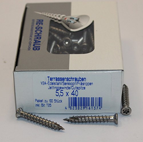RE-SCHRAUB 5,5 x 40 mm Edelstahl A2 Torx TX 25 Terrassenschrauben rostfrei V2A von 100-1000 Stück wählbar (100)