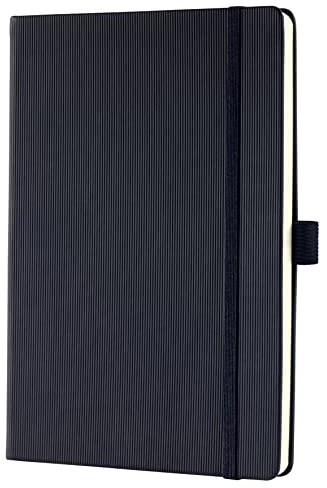 Sigel CO121 Notizbuch A5 kariert schwarz, Hardcover, 194 nummerierte Seiten, nachhaltiges Papier, mit Inhaltsverzeichnis, Stiftschlaufe, Falttasche, Gummibandverschluss, Conceptum