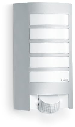 Steinel Außenleuchte L 12 S silber, 180° Bewegungsmelder, Dämmerungssensor, Alu-Blende, E27, Max. 60 W Außenwandleuchte