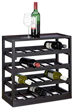 Relaxdays Cantinetta in Legno, Portabottiglie di Vino, Scaffale Portavino per 20 Bottiglie, HLP 52 x 52 x 25 cm, Nero