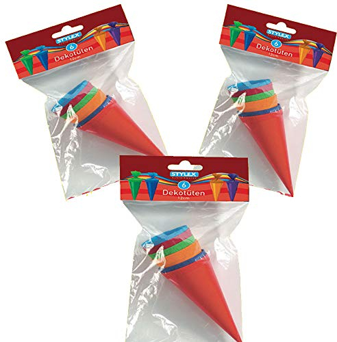 Stylex 18x Kleine Schultüten Deko bunt Höhe 12 cm oberer Durchmesser 4 cm