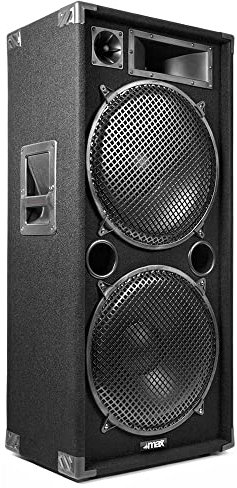 MAX215 dual 15 passive PA speaker, 2000W, full-range DJ speaker for powerful bass & clear sound, 3-way bass reflex, high SPL, 8 Ohm, carpet finish, PA speakers for events, DJ gear, clubs, parties