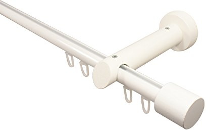Innenlauf Gardinenstange aus Aluminium und Holz weiß, 20 mm, Endstück Kappe, 200 cm