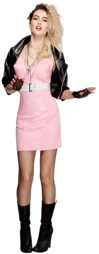 Smiffys Fever 80s Rocker Diva Costume, Pink with Dress, Jacket, Belt, Necklace and Headband, Fever Fancy Dress, 1980s Dress Up Costumes