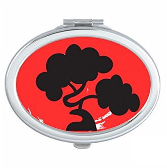 DIYthinker Japanische Art Japan Kultur Nationalflagge Rot Schwarz Topfpflanze Abstrakt Bürsten-Malerei Illustration Muster Oval Compact Make-up Taschenspiegel Tragbare Nette kleine Handspiegel