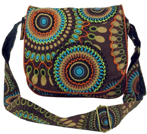 GURU SHOP Schultertasche, Hippie Umhängetasche, Goa Tasche | 100% Baumwolle, verstellbarer Gurt, Reißverschlussfächer, handwaschbar
