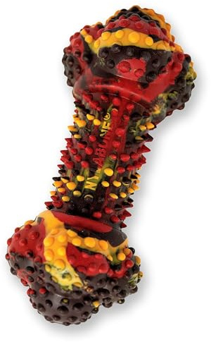 Nylabone Strong Tough Durable Rubber Dog Chew Toy Bone, Bacon Cheeseburger Flavour, Small, for dogs up to 11kg