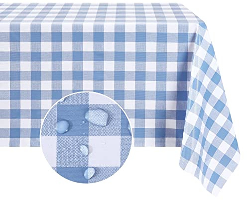 Romanstile Rectangle Vinyl Tablecloth, 100% Waterproof Buffalo Gingham Plastic Table Cloth, Heavy Duty Wipeable Checkered Table Covers for Outdoor, Camping, Picnic, Patio - 54 x 78, Light Blue