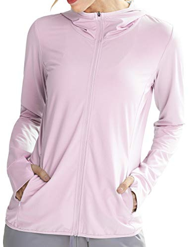 Libin Mujer UPF 50 + Chaqueta de Capucha Protección Solar con Cremallera Completa Sudadera de Sol Manga Larga Sudadera Carrera Sudadera Surf Al Aire Libre a Pie con Bolsillo Pink M